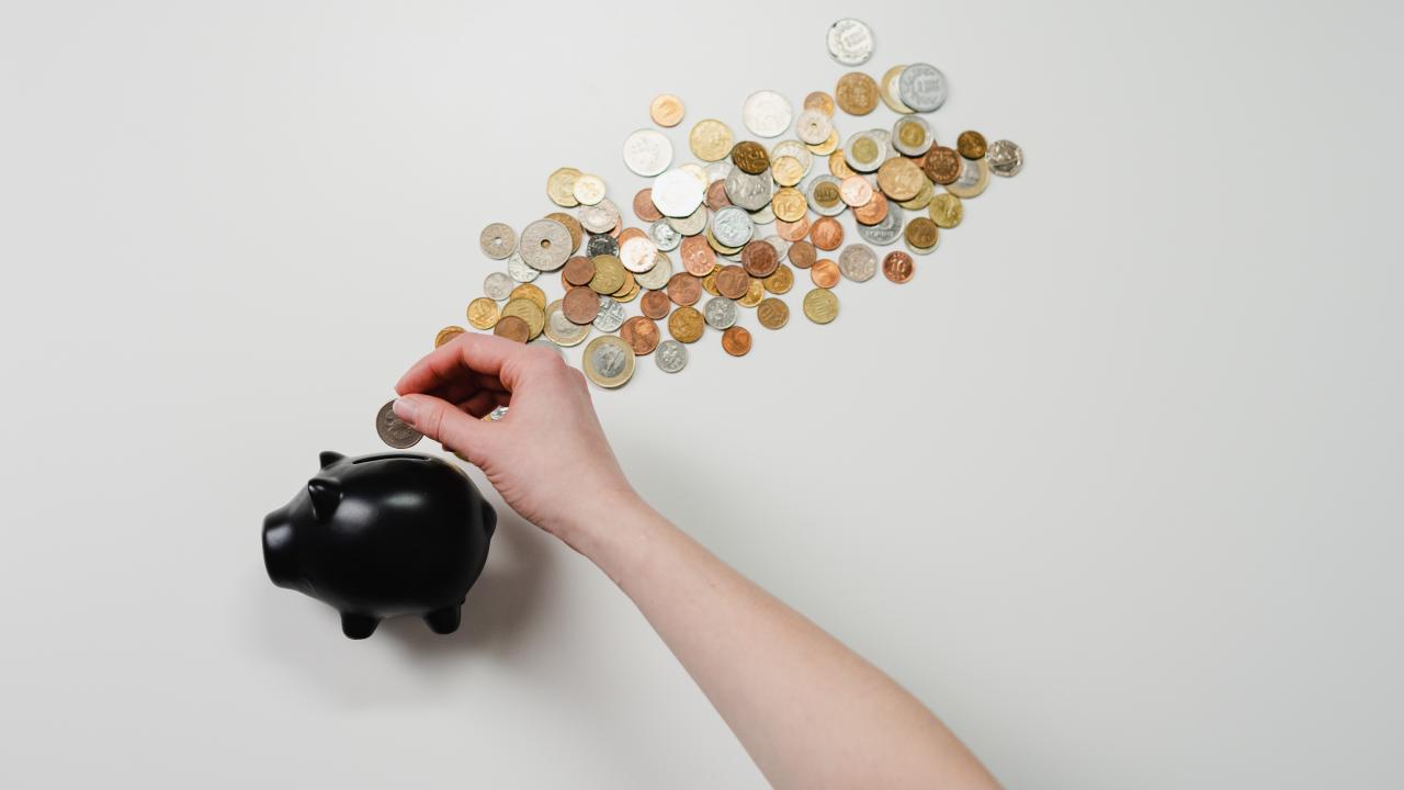 Piggy bank with coins